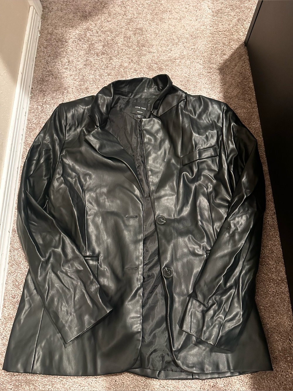 Love Tree Black Leather Blazer Jacket Size Medium 0605